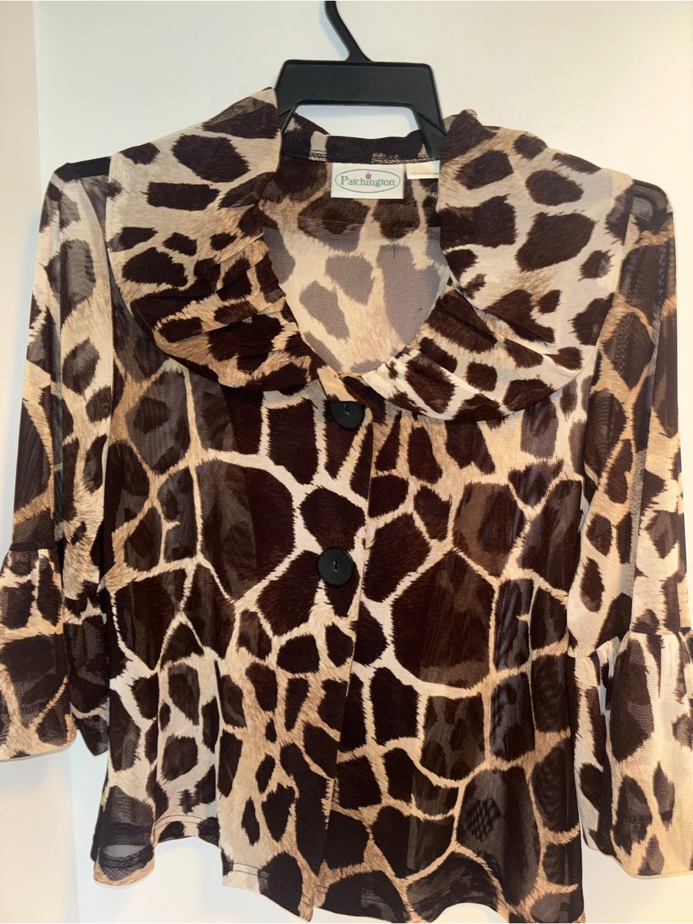 Patchington Giraffe-Print Sheer Button Front Blouse - Brown/Tan